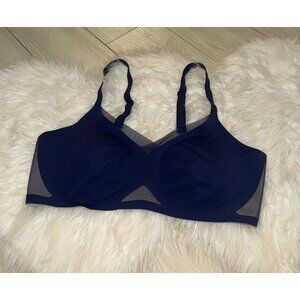 HoneyLove Crossover Bra Lined Wire Free Mesh Trim Womens L Large Blue